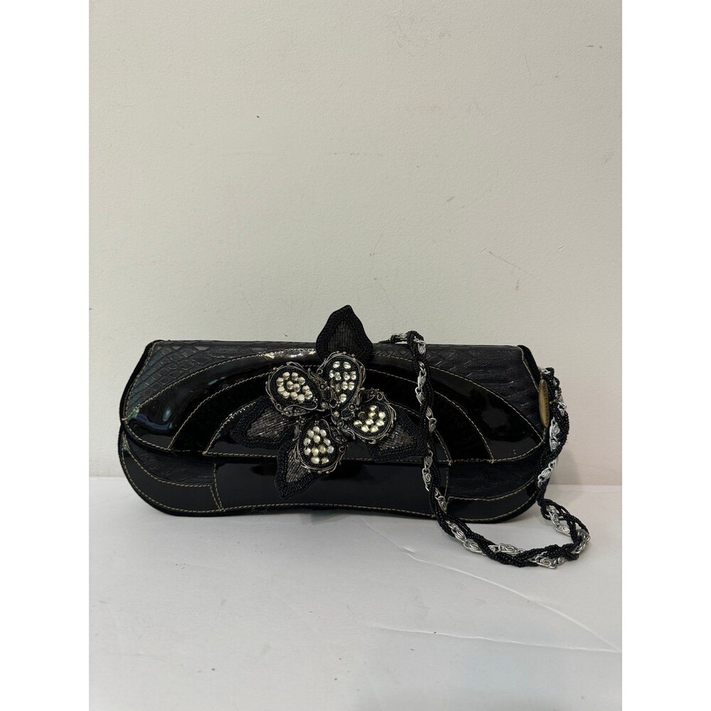VINTAGE MARY FRANCES BLACK BUTTERFLY BEADED SHOULDER BAG